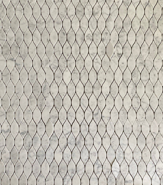 Elongated Teardrop Carrara Waterjet Mosaic All Marble Tiles