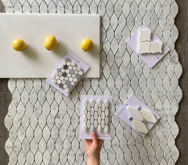Elongated Teardrop Carrara Waterjet Mosaic All Marble Tiles