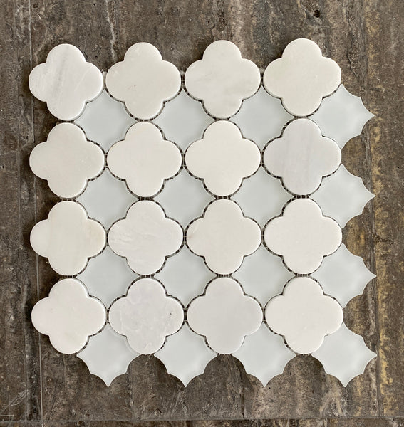 Flower Waterjet Mosaic Arabescato and Frosted Glass All Marble Tiles