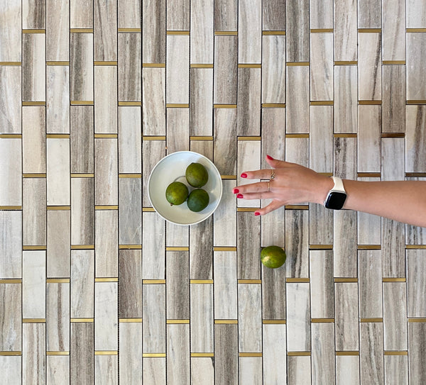 Palissandro Marble Brick Mosaic with Brass All Marble Tiles