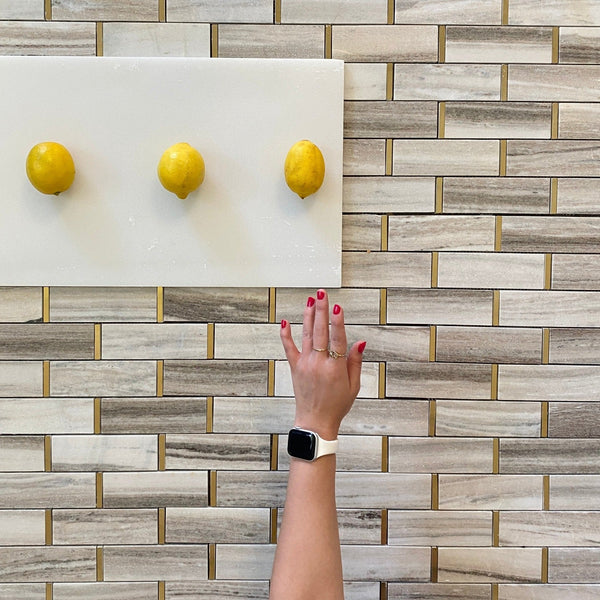 Palissandro Marble Brick Mosaic with Brass All Marble Tiles