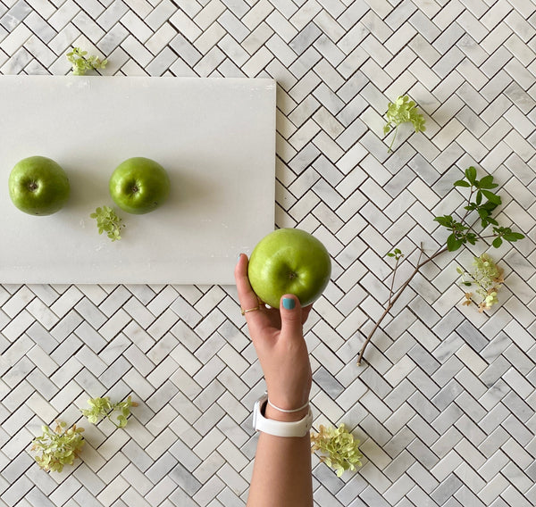 Arabescato 1"x3" Marble Herringbone Polished Tile for Back Splash in Kitchen| Herringbone Grey and White Tile| Bathroom Tile Ideas| Marble Tile Trends| All Marble Tiles
