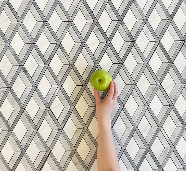 Genau Waterjet Mosaic Carrara and Bardiglio All Marble Tiles