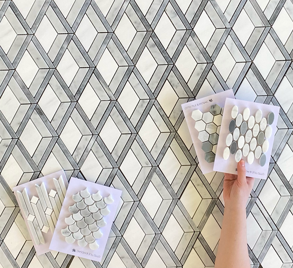 Genau Waterjet Mosaic Carrara and Bardiglio All Marble Tiles