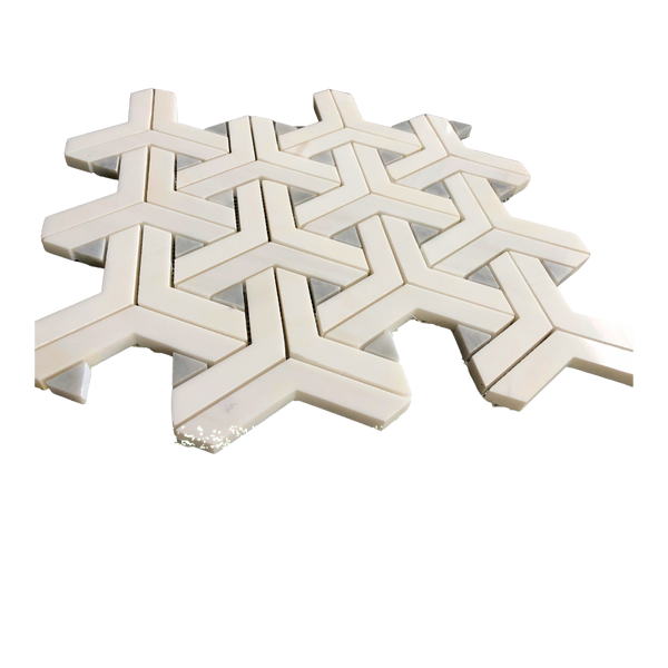 Lantana Waterjet Mosaic Dolomite and Bardiglio All Marble Tiles