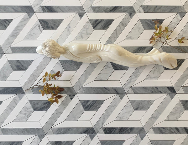 Mirage Waterjet Mosaic Carrara Bardiglio and Thassos All Marble Tiles