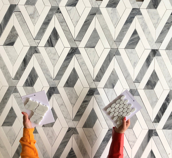 Mirage Waterjet Mosaic Carrara Bardiglio and Thassos All Marble Tiles