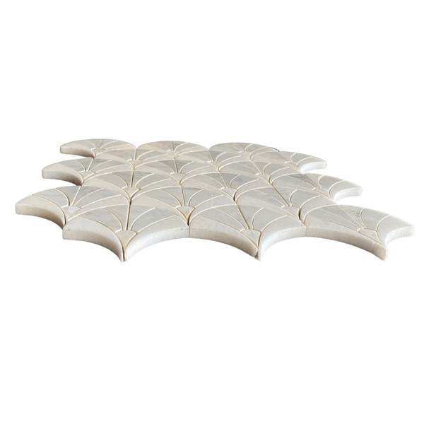 Fan Waterjet Mosaic Carrara Thassos and Mother of Pearl All Marble Tiles