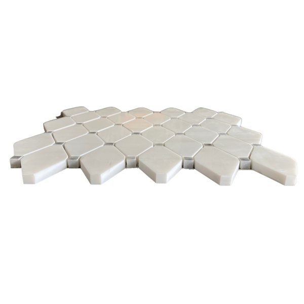 Elongated Octagon Waterjet Mosaic With Dolomite & Ocean grey Dot All Marble Tiles