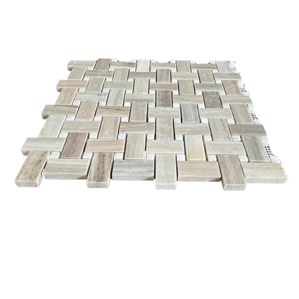 Palissandro Basketweave With Palissandro Dot Polished Mosaic All Marble Tiles