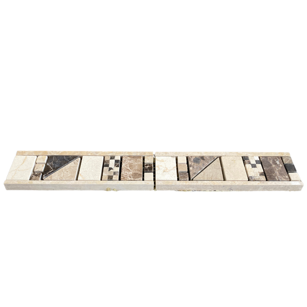 Dark Emperador and Crema Marfil Geo Border Trim Tile| Floor and Wall Border Tile| Beige and Brown Border Trim| Marble Trim Piece| Dark Emperador Marble Trim| beige Border Tile All Marble Tiles