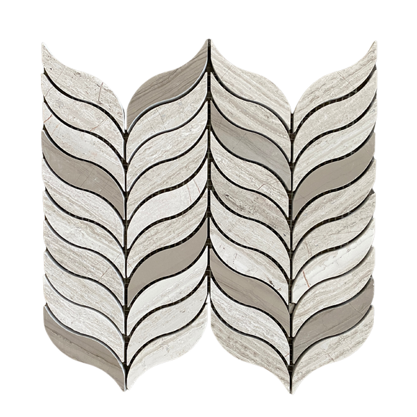 Feather Waterjet Mosaic with Oyster Gray and Athens Gray Drift Wood Perfect For a Kitchen Backsplash| Accent Wall Mosaic Tile| Marble Waterjet Design| Brown Marble Tile All Marble Tiles