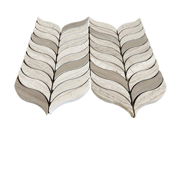 Feather Waterjet Mosaic with Oyster Gray and Athens Gray Drift Wood Perfect For a Kitchen Backsplash| Accent Wall Mosaic Tile| Marble Waterjet Design| Brown Marble Tile All Marble Tiles