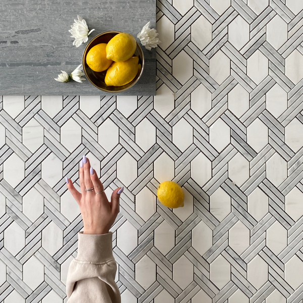 Fiore Marble Mosaic Waterjet Tile: Dolomite & Bianco Carrara Mosaic for Kitchen Backsplash| Bathroom Floor Tile| Wall Accent| Luxurious Tile All Marble Tiles