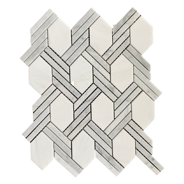 Fiore Marble Mosaic Waterjet Tile: Dolomite & Bianco Carrara Mosaic for Kitchen Backsplash| Bathroom Floor Tile| Wall Accent| Luxurious Tile All Marble Tiles