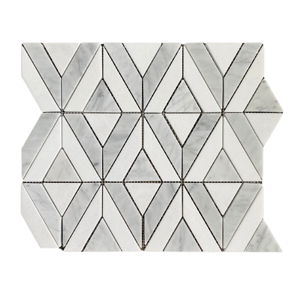 Marquee Waterjet Marble Mosaic Carrara & Thassos Tile for Backsplash Kitchen Tile| Bathroom Wall| Floor Tile| Shower Tile| Luxury Marble Tile for Accent All Marble Tiles