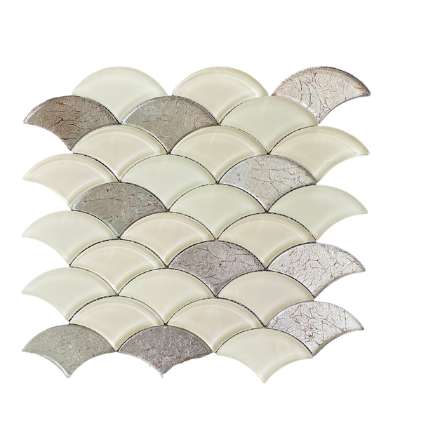 Scaglie Glass Mocha & Gold Waterjet Mosaic Tile Polished| Elegant Wall Décor| Rich Design| Ideal for Kitchen Backsplash & Bathrooms| Luxurious & Distinctive All Marble Tiles