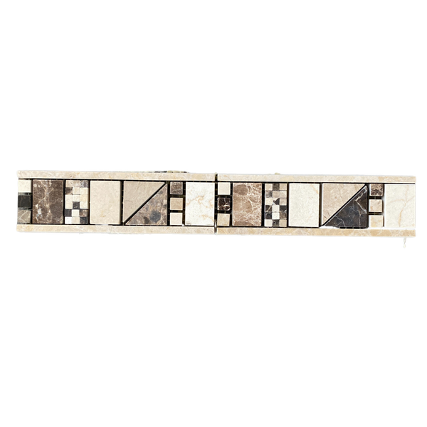 Dark Emperador and Crema Marfil Geo Border Trim Tile| Floor and Wall Border Tile| Beige and Brown Border Trim| Marble Trim Piece| Dark Emperador Marble Trim| beige Border Tile All Marble Tiles