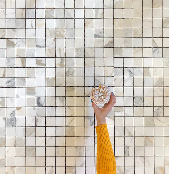 Calacatta Marble Mosaic Square Polished 2"x2" All Marble Tiles