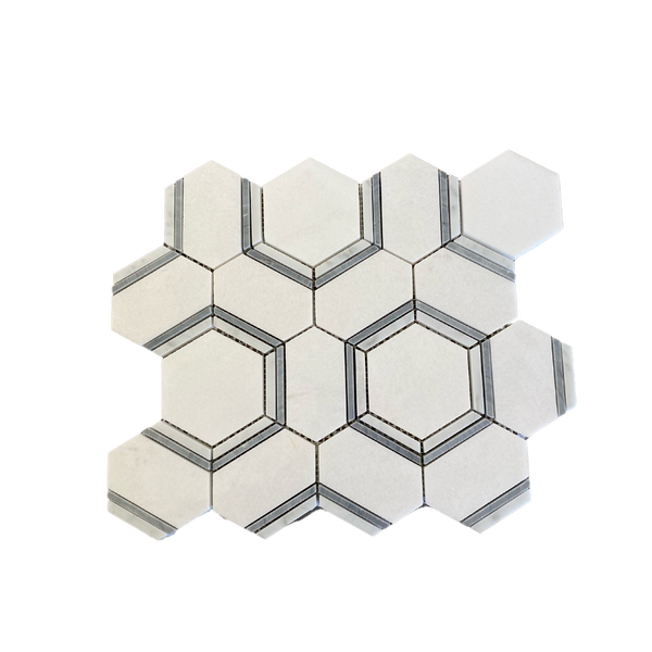 Favo Waterjet Mosaic Polished Thassos With Carrara & Grey All Marble Tiles