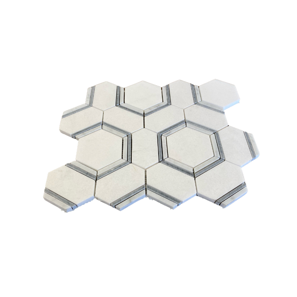 Favo Waterjet Mosaic Polished Thassos With Carrara & Grey All Marble Tiles