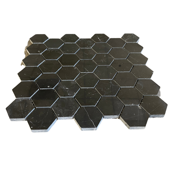 Nero Marquina Marble Mosaic Polished Hexagon 2" All Marble Tiles
