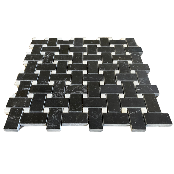 Nero Marquina Marble Mosaic Polished Basketweave with White Dot All Marble Tiles