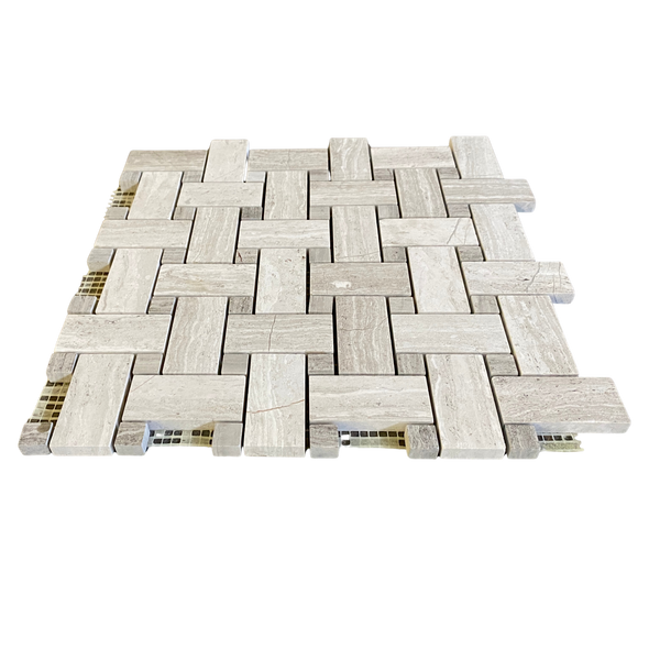 Oyster Grey Mega Basketweave Marble Mosaic Polished Tile for Shower Floor | Shower Wall | Kitchen Backsplash | Floor Tile | Wall Tile | Kitchen Floor All Marble Tiles