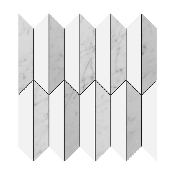 Picket Carrara And Dolomite Marble Waterjet Mosaic Polished All Marble Tiles