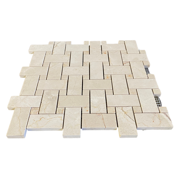 Crema Marfil Mega Basketweave Marble Mosaic Polished Tile for Shower Floor | Shower Wall | Kitchen Backsplash | Floor Tile | Wall Tile | Kitchen Floor All Marble Tiles