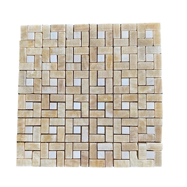 Honey Onyx Marble Target Mosaic Tile With White Dot for Shower Floor | Shower Wall | Kitchen Backsplash | Floor Tile | Wall Tile | Kitchen Floor - All Marble Tiles