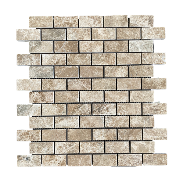 Light Emperador Brick 1x2 Marble Mosaic Polished Tile for Shower Floor | Shower Wall | Kitchen Backsplash | Floor Tile | Wall Tile | Kitchen Floor All Marble Tiles