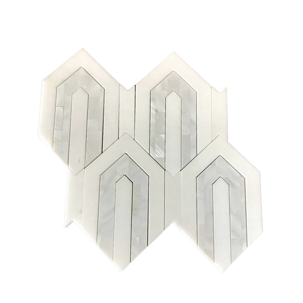 MEGA Arrow Waterjet Mosaic Thassos and Mother of Pearl All Marble Tiles