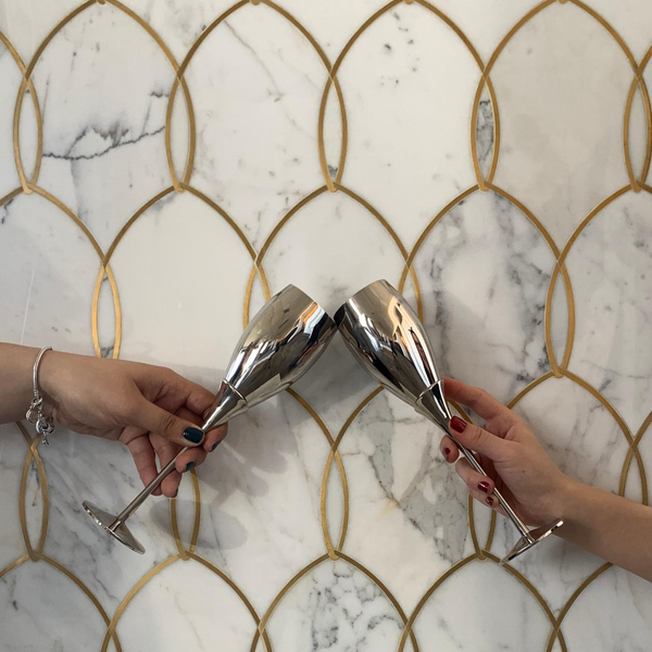 Gentle Net Backsplash Waterjet Mosaic Tile Calacatta and Brass All Marble Tiles