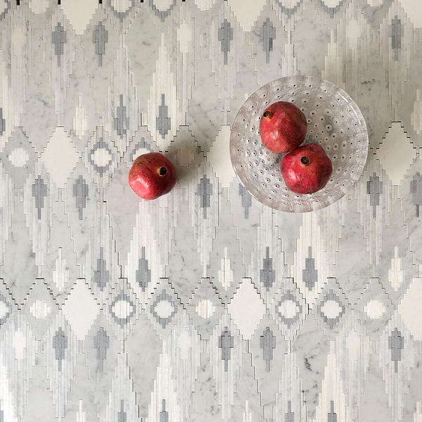 Santa Fe Waterjet Mosaic Carrara and Thassos Mixed All Marble Tiles