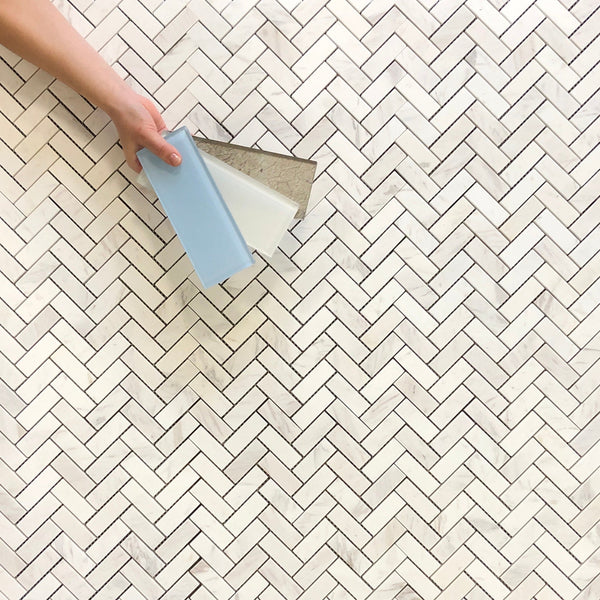Volakas Marble Mosaic Polished Herringbone 1"x2-1/2" All Marble Tiles