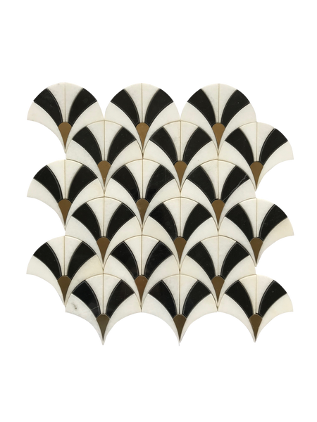 Fan Waterjet Mosaic Carrara Thassos and Mother of Pearl All Marble Tiles