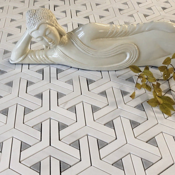 Lantana Waterjet Mosaic Dolomite and Bardiglio All Marble Tiles