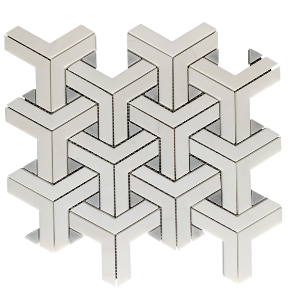 Lantana Waterjet Mosaic Dolomite and Bardiglio All Marble Tiles