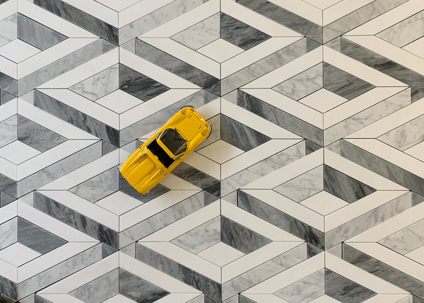 Mirage Waterjet Mosaic Carrara Bardiglio and Thassos All Marble Tiles