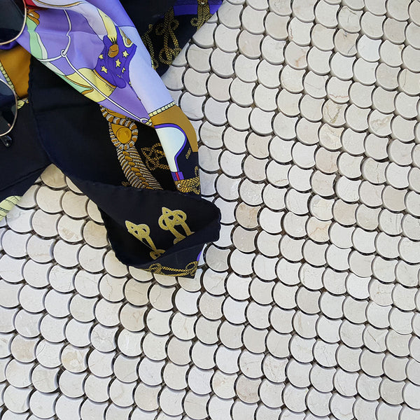 Petite Waterjet Mosaic Crema Marfil Polished All Marble Tiles