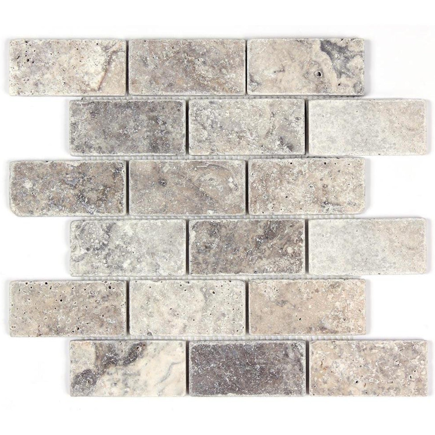 Silver Travertine Tumbled 2x4 Brick Mosaic Tile All Marble Tiles