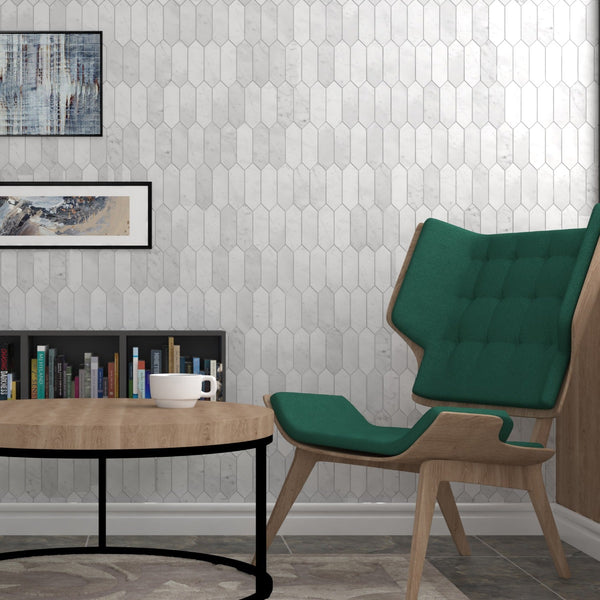 Picket Carrara Waterjet Marble Mosaic Polished All Marble Tiles