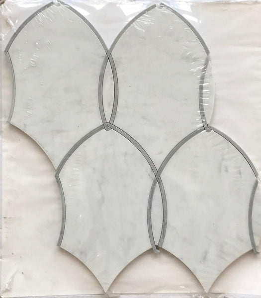 Gentle Net Backsplash Waterjet Mosaic Tile Calacatta and Brass All Marble Tiles
