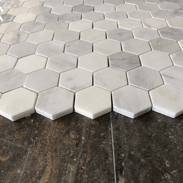 Arabescato Carrara Marble 2" Hexagon Honed Backsplash Tile| Kitchen Mosaic| Wall and Floor Mosaic| Bathroom Mosaic| Shower Mosaic Tile| Shower Floor Mosaic All Marble Tiles