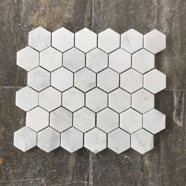 Imperial Carrara Hexagon 2" Polished Mosaic All Marble Tiles