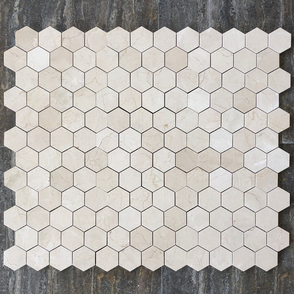 Crema Marfil Hexagon 3" Polished Mosaic All Marble Tiles