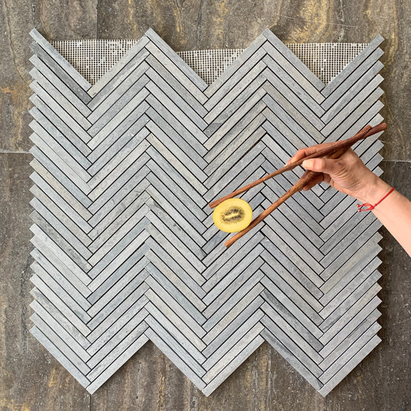 Bluewood Herringbone 5/8"x6" Honed Mosaic All Marble Tiles