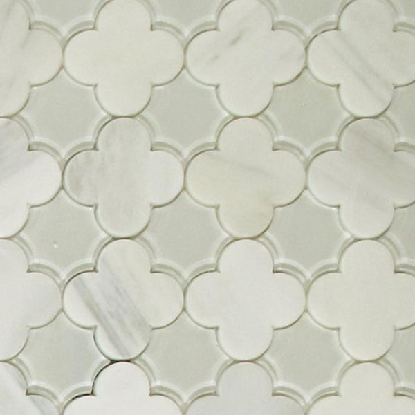 Flower Waterjet Mosaic Arabescato and Clear Glass All Marble Tiles