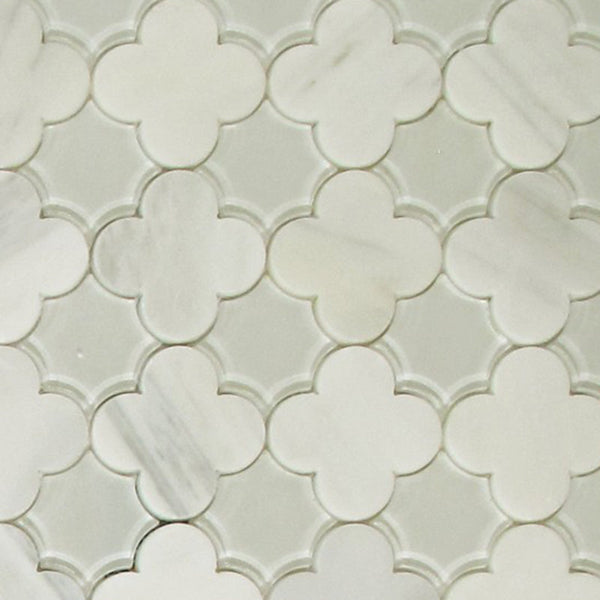 Flower Waterjet Mosaic Arabescato and Clear Glass All Marble Tiles